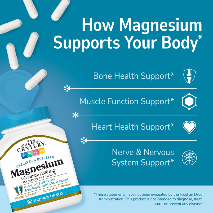 21st Century Chelated Magnesium Glycinate, 90 Capsules, (100 mg per Capsule), view 4