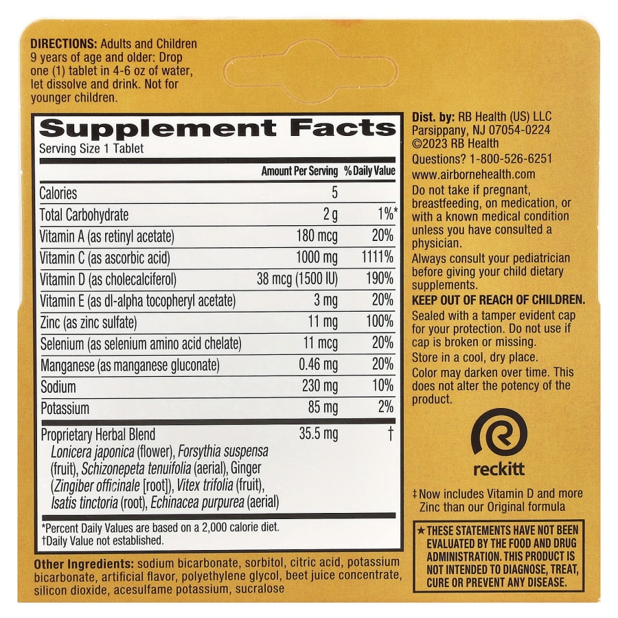 AirBorne Immune Support Supplement, Very Berry, 10 Effervescent Tablets, view 2