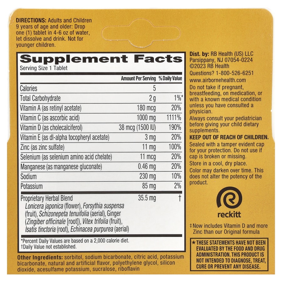AirBorne Immune Support Supplement, Zesty Orange, 10 Effervescent Tablets, view 2