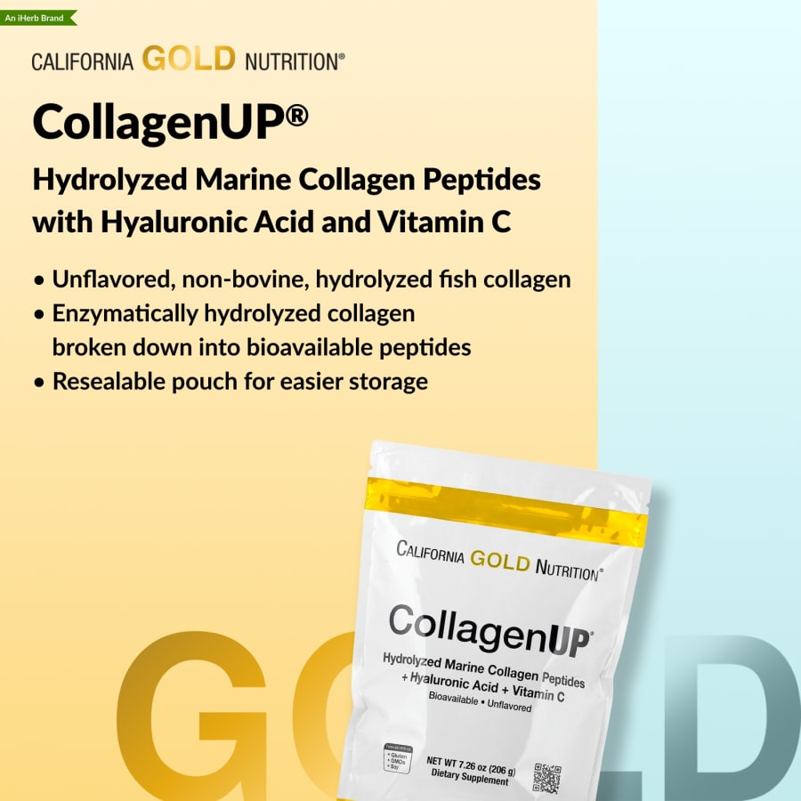 California Gold Nutrition CollagenUP®, Hydrolyzed Marine Collagen Peptides with Hyaluronic Acid and Vitamin C, Unflavored, 7.26 oz (206 g), view 4