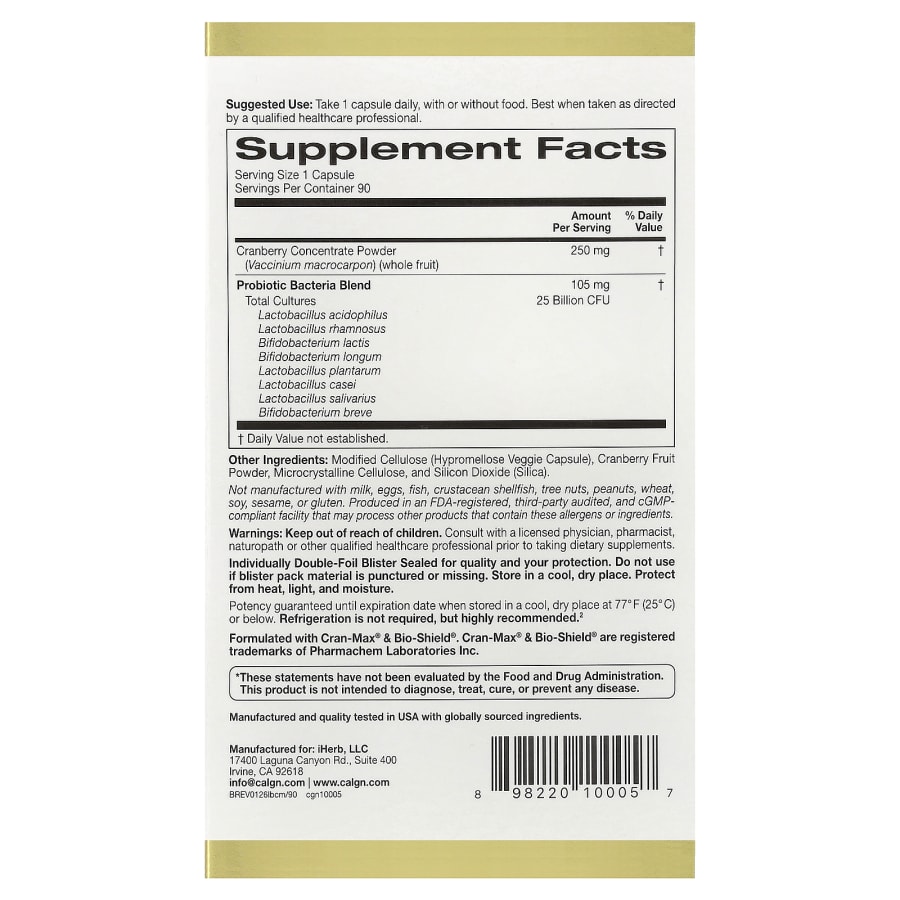 California Gold Nutrition CranMax® LactoBif® Probiotics, 25 Billion CFU, 90 Veggie Capsules, view 2