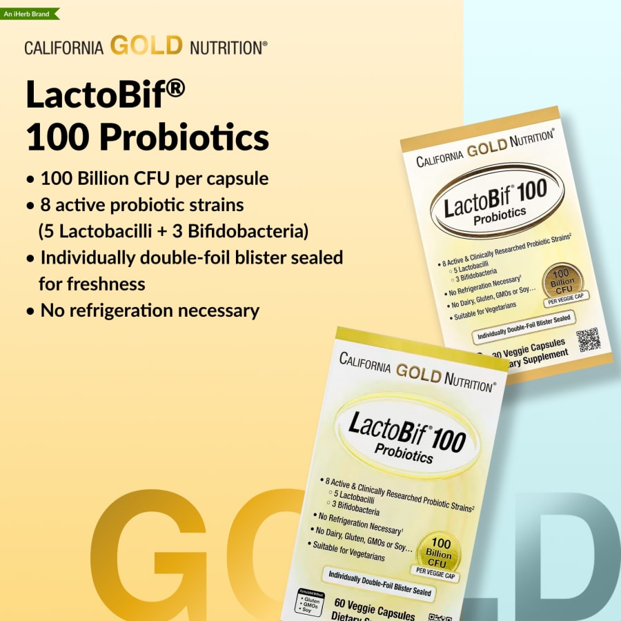 California Gold Nutrition LactoBif® 100 Probiotics, 100 Billion CFU, 30 Veggie Capsules, view 4