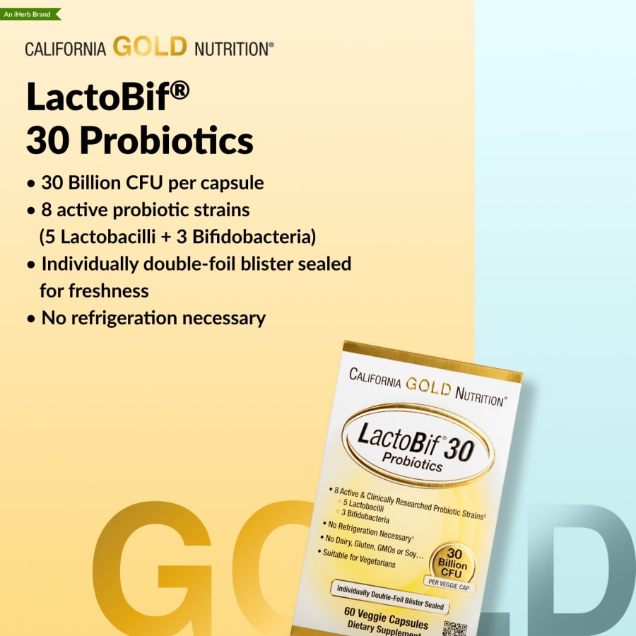 California Gold Nutrition LactoBif® 30 Probiotics, 60 Veggie Capsules, view 4
