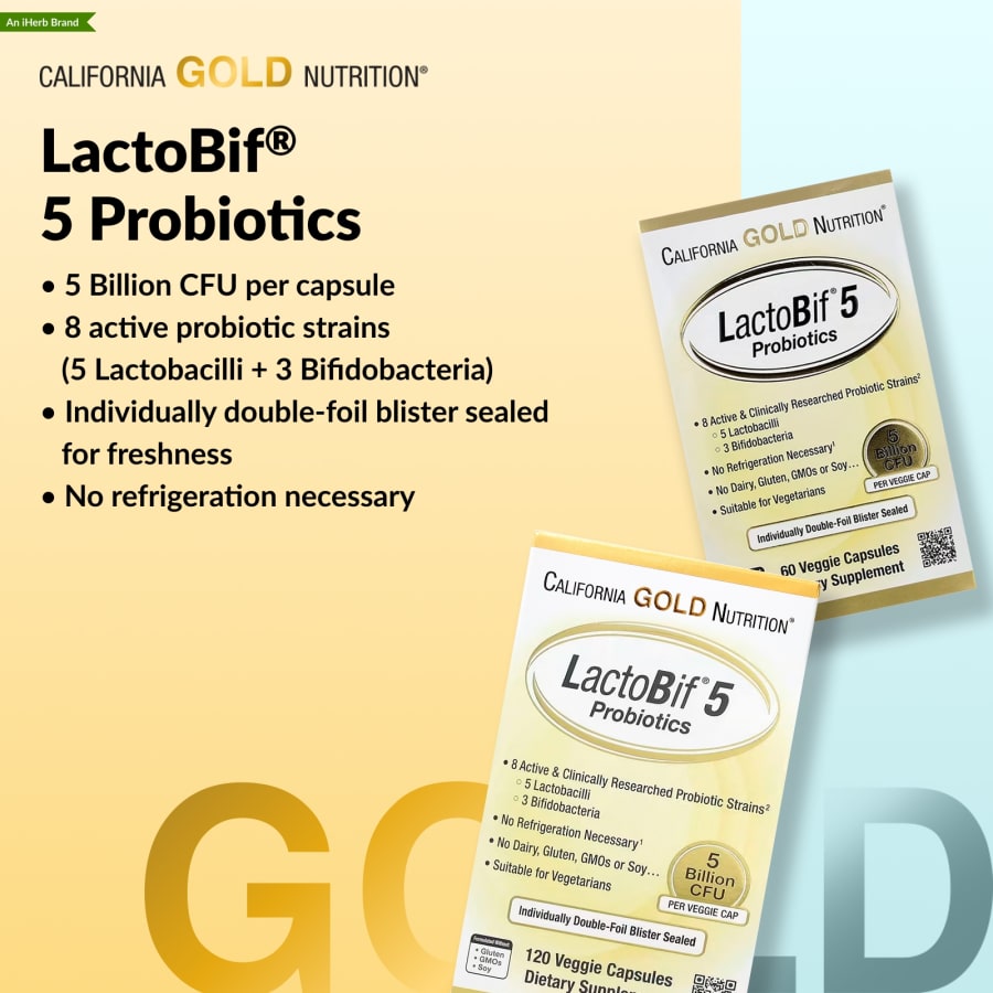 California Gold Nutrition LactoBif® 5 Probiotics, 5 Billion CFU, 120 Veggie Capsules, view 4