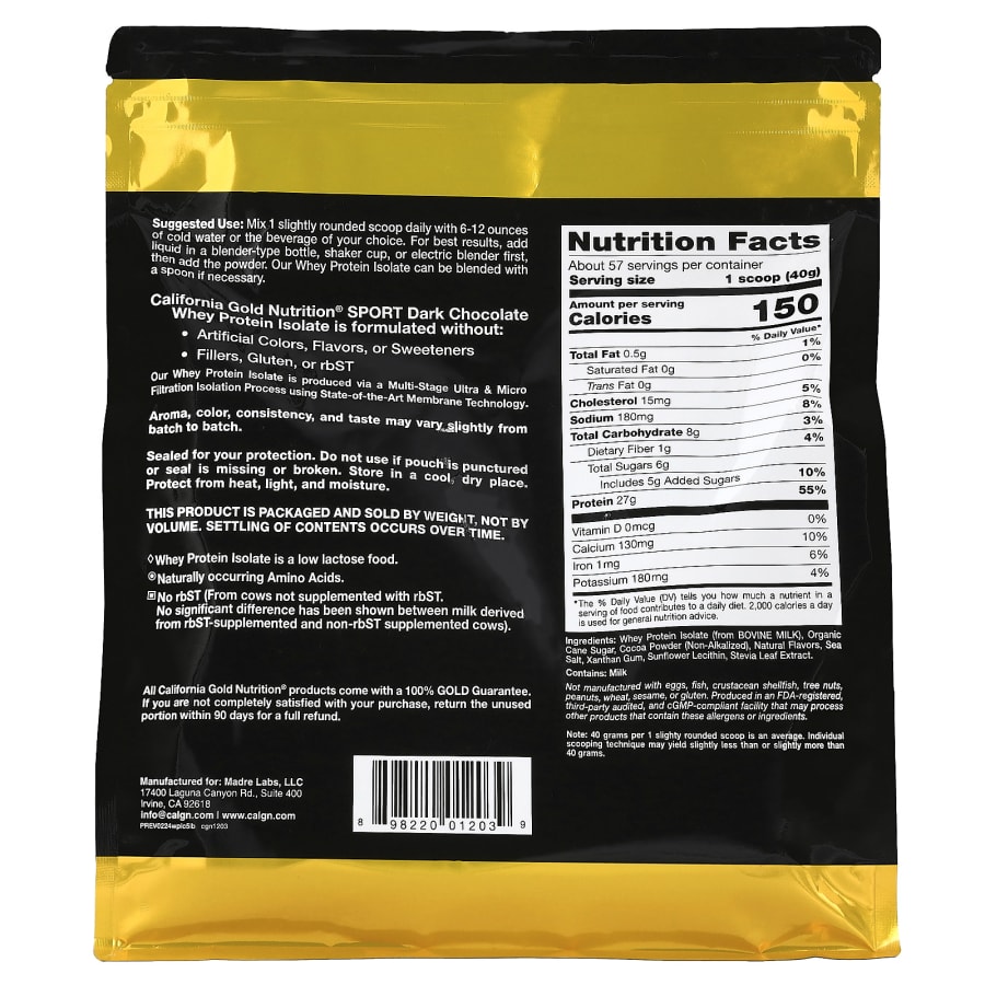 California Gold Nutrition Sport, Whey Protein Isolate, Dark Chocolate, 5 lb (2.27 kg), view 2