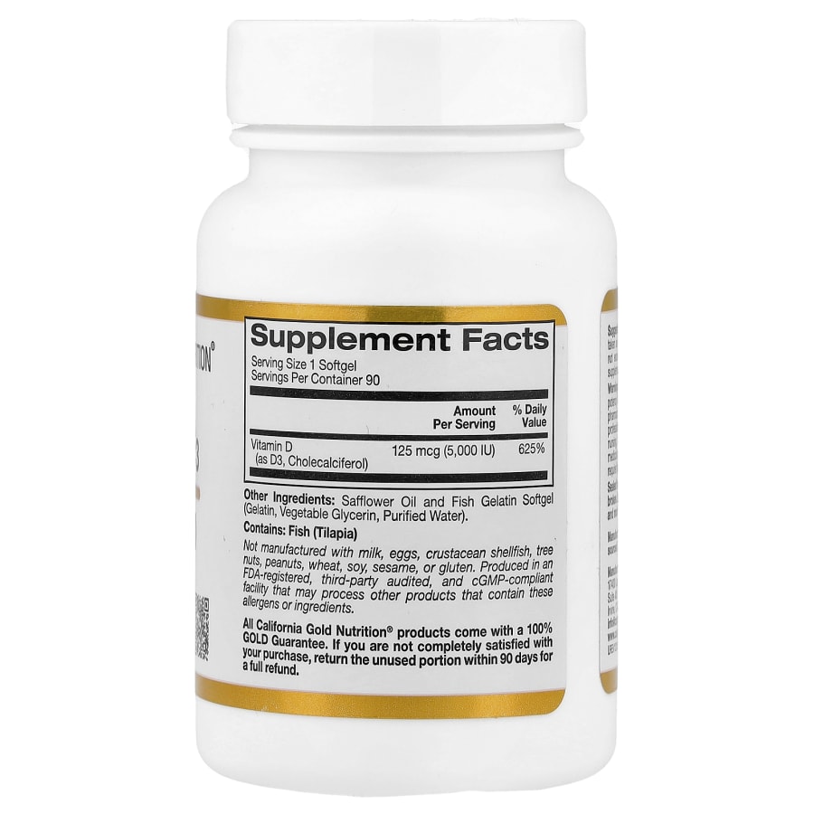 California Gold Nutrition Vitamin D3, 125 mcg (5,000 IU), 90 Fish Gelatin Softgels, view 2