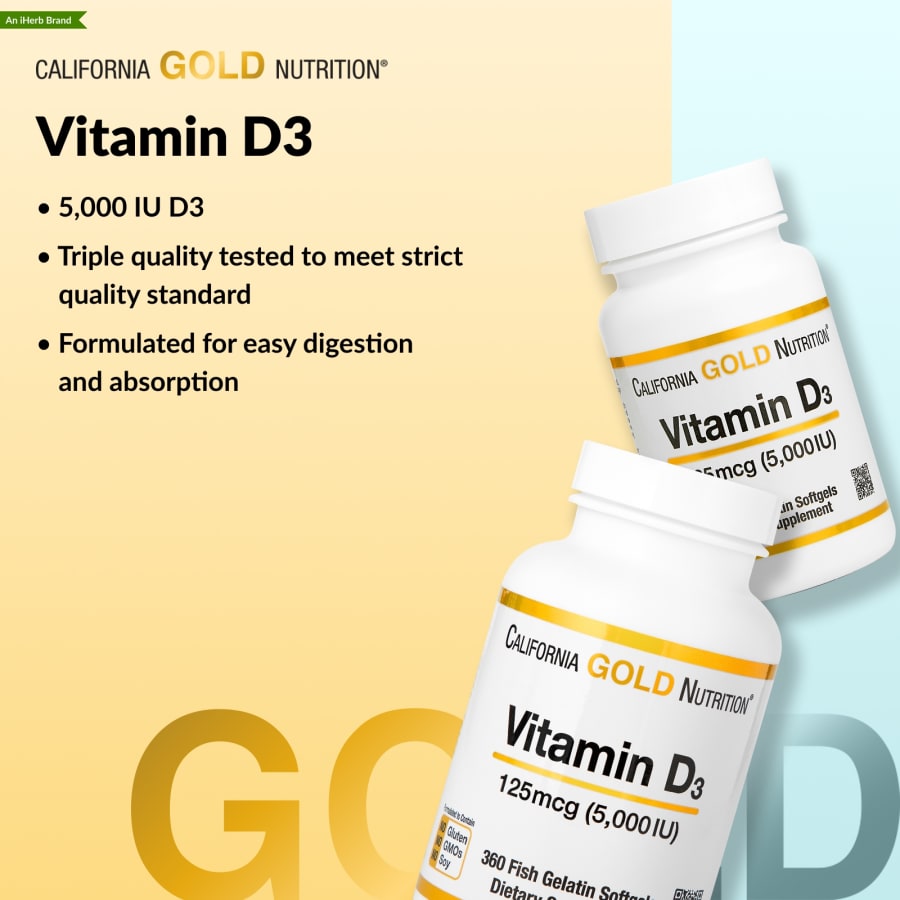 California Gold Nutrition Vitamin D3, 125 mcg (5,000 IU), 90 Fish Gelatin Softgels, view 4