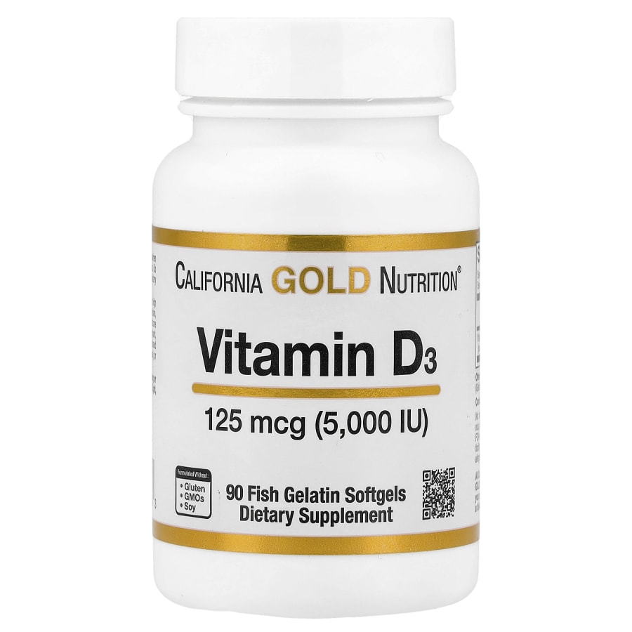 California Gold Nutrition Vitamin D3, 125 mcg (5,000 IU), 90 Fish Gelatin Softgels