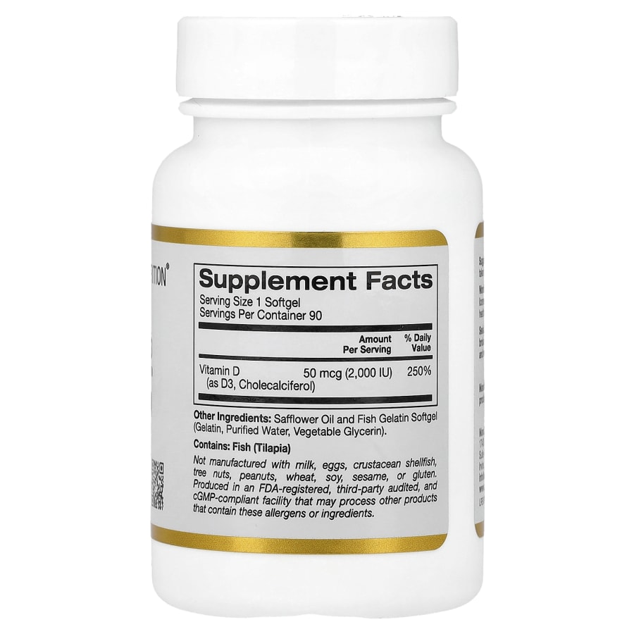 California Gold Nutrition Vitamin D3, 50 mcg (2,000 IU), 90 Fish Gelatin Softgels, view 2