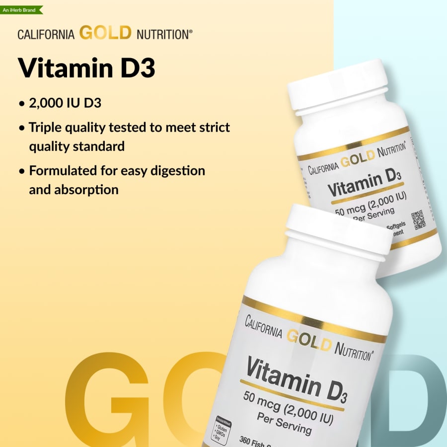 California Gold Nutrition Vitamin D3, 50 mcg (2,000 IU), 90 Fish Gelatin Softgels, view 4