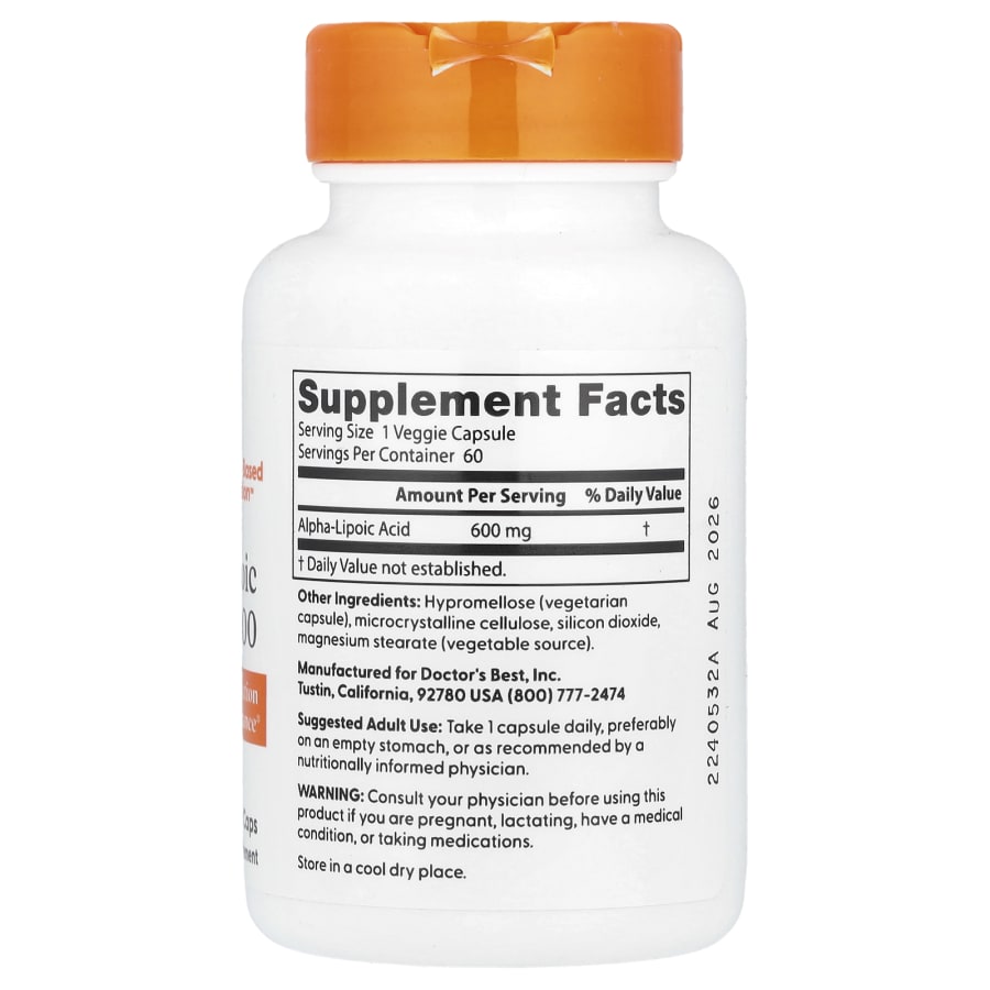 Doctor's Best Alpha-Lipoic Acid 600, 600 mg, 60 Veggie Caps, view 2