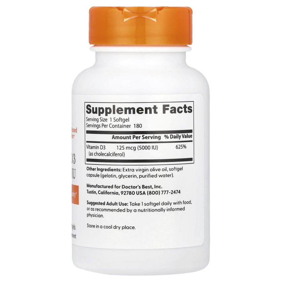 Doctor's Best Vitamin D3, 125 mcg (5,000 IU), 180 Softgels, view 2