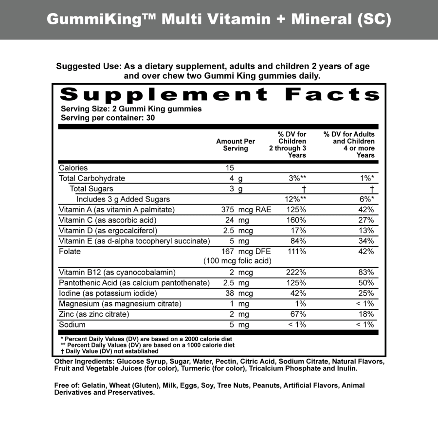 GummiKing Multi Vitamin + Mineral Gummies for Kids, Strawberry, Orange, Lemon, Grape, Cherry and Grapefruit, 60 Gummies, view 4