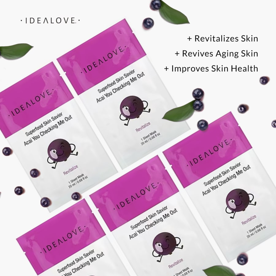 Idealove Superfood Skin Savior, Acai You Checking Me Out, 5 Beauty Sheet Masks, 0.68 fl oz (20 ml) Each, view 4