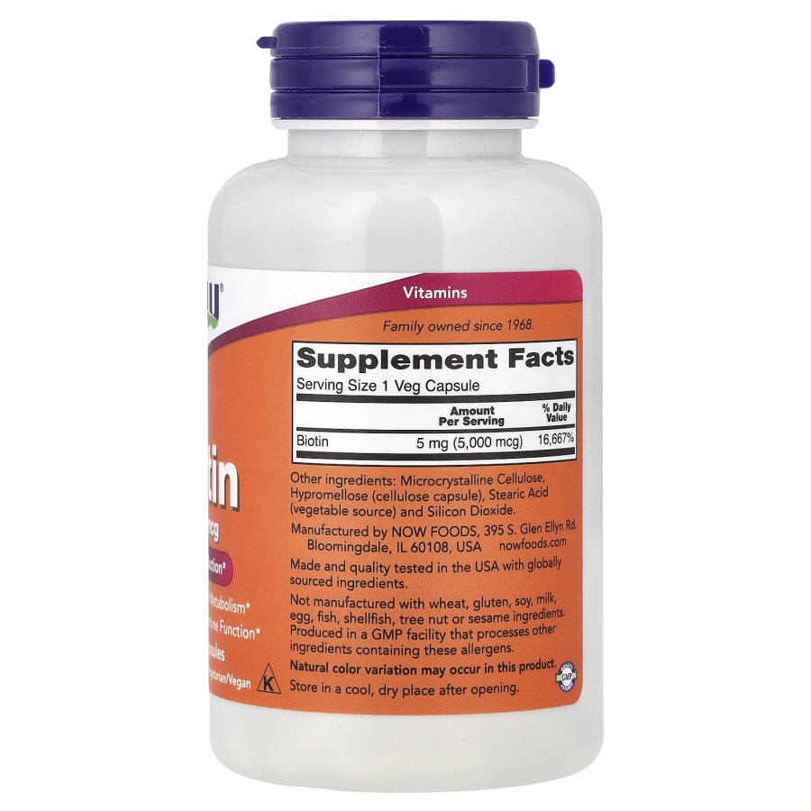 NOW Foods Biotin, 5,000 mcg, 120 Veg Capsules, view 2