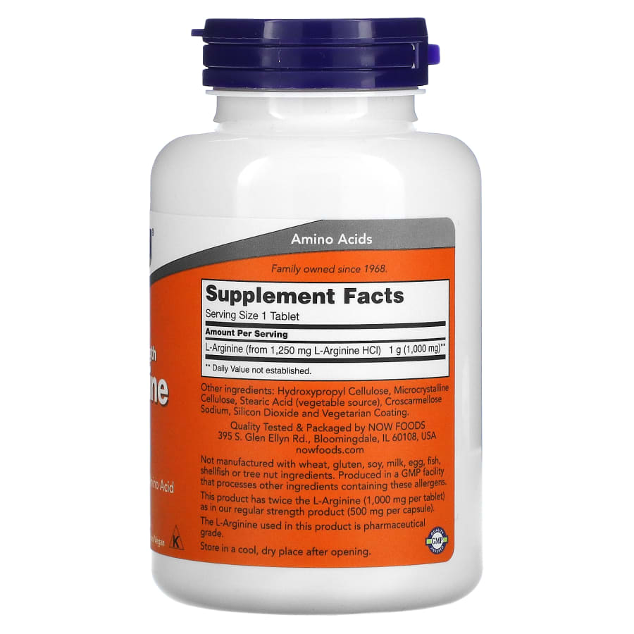 NOW Foods L-Arginine, 1,000 mg, 120 Tablets, view 2