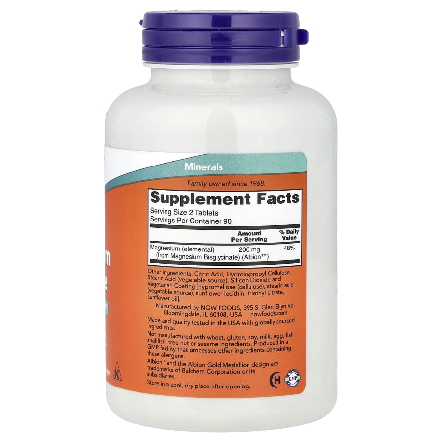NOW Foods Magnesium Glycinate, 180 Tablets (100 mg per Tablet), view 2