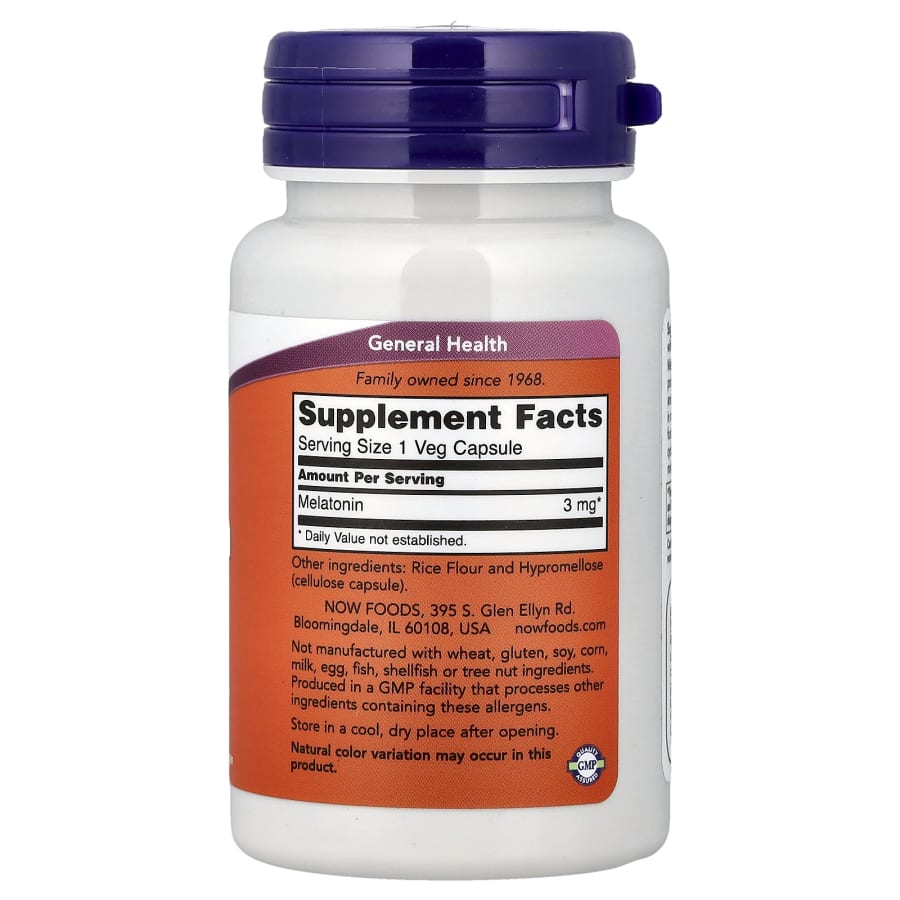 NOW Foods Melatonin, 3 mg, 60 Veg Capsules, view 2