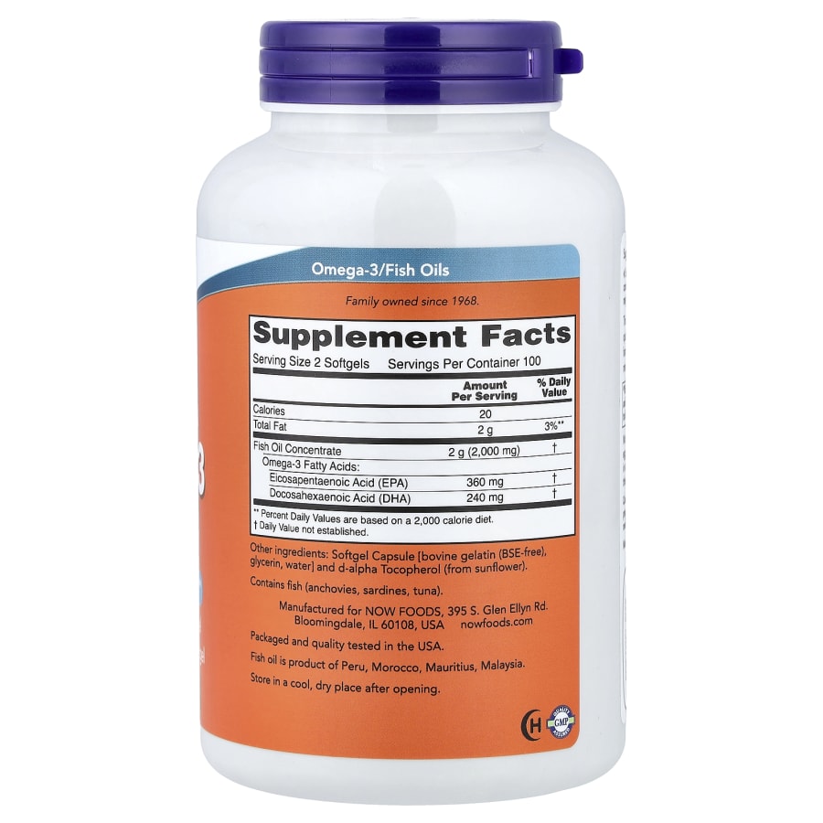 NOW Foods Omega-3 Fish Oil, 1,000 mg, 200 Softgels, view 2