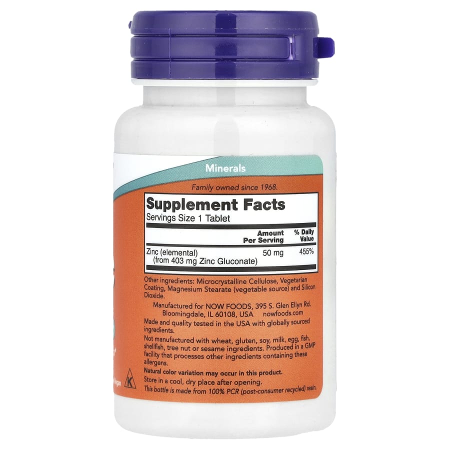 NOW Foods Zinc, 50 mg, 100 Tablets, view 2