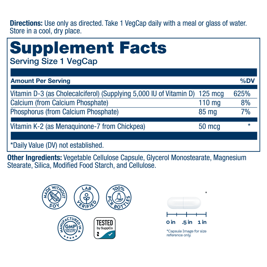 Solaray Vitamin D3 + K2, 60 VegCaps, view 3