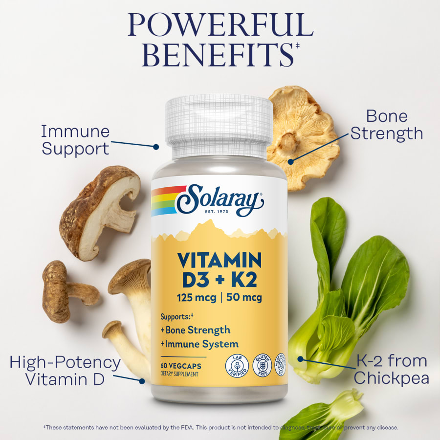 Solaray Vitamin D3 + K2, 60 VegCaps, view 4
