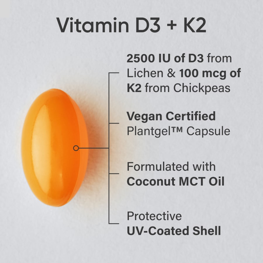 Sports Research D3 + K2, Plant-Based, 62.5 mcg/100 mcg, 60 Veggie Softgels, view 3