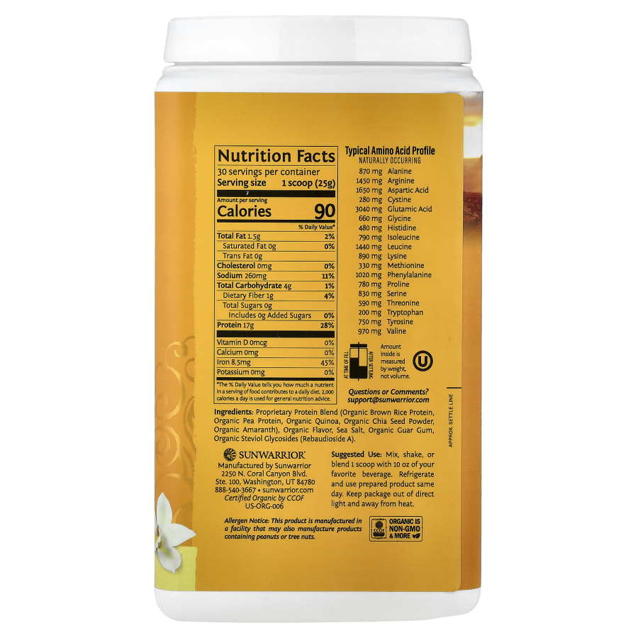 Sunwarrior Classic Plus Protein, Vanilla, 1.65 lb (750 g), view 2