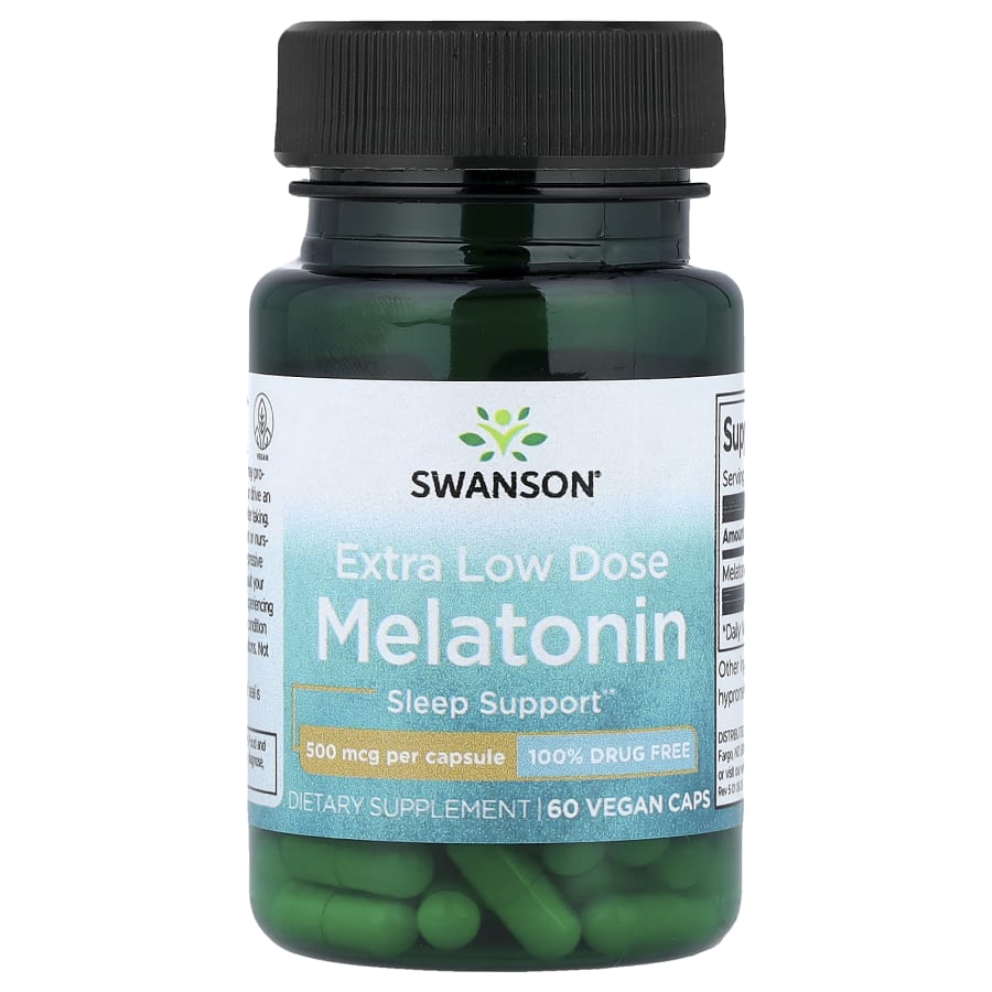 Swanson Vitamins Melatonin, Extra Low Dose, 500 mcg, 60 Vegan Caps